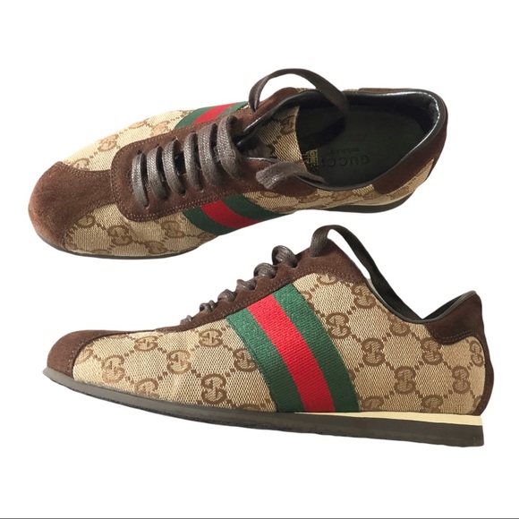 Authentic Gucci GG Monogram Canvas Suede Sneakers 117706 Size 5.5 B - Picture 5 of 13